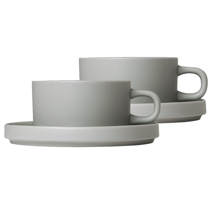 Pilar Teetasse mit Untersetzer 2er Pack - Mirage grey - Blomus