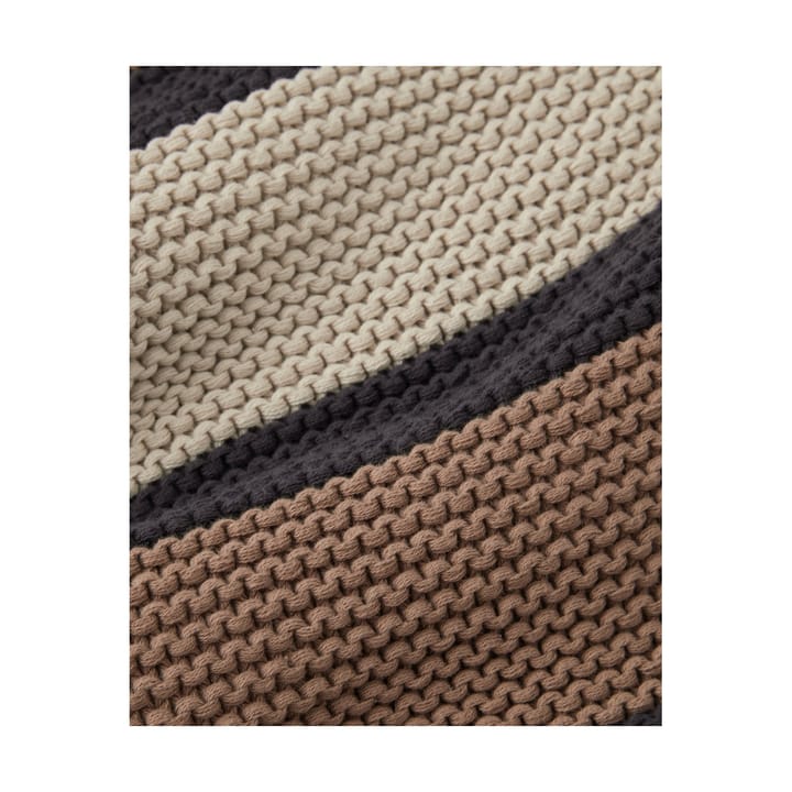 Striped Knitted Cotton Wolldecke 130x170cm, Brown-beige-dark gray Lexington