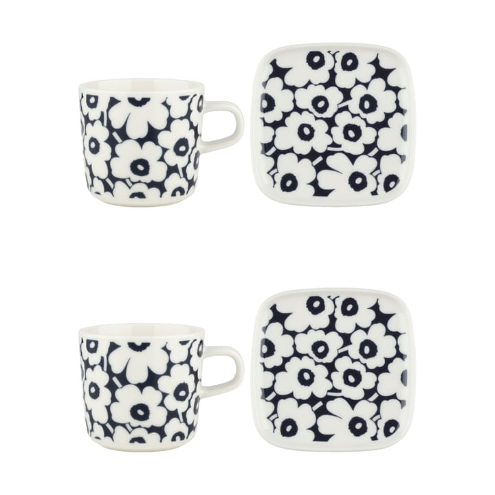 Kleines Unikko Tassen und Teller Set 20 cl 4 Teile, Dark blue-white Marimekko