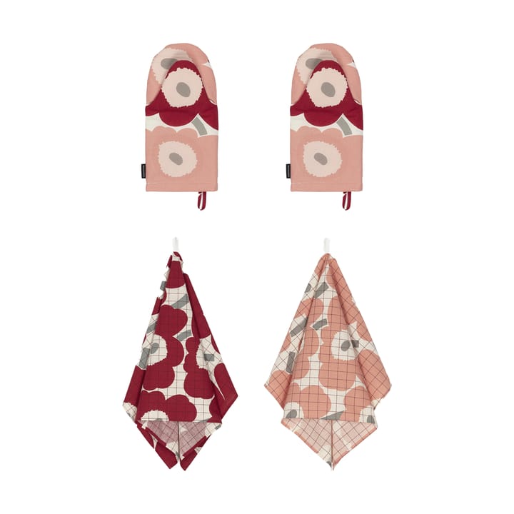 Pieni Unikko Küchenhandtuch+Topflappen 4 Teile - Cotton-dark cherry-rose - Marimekko