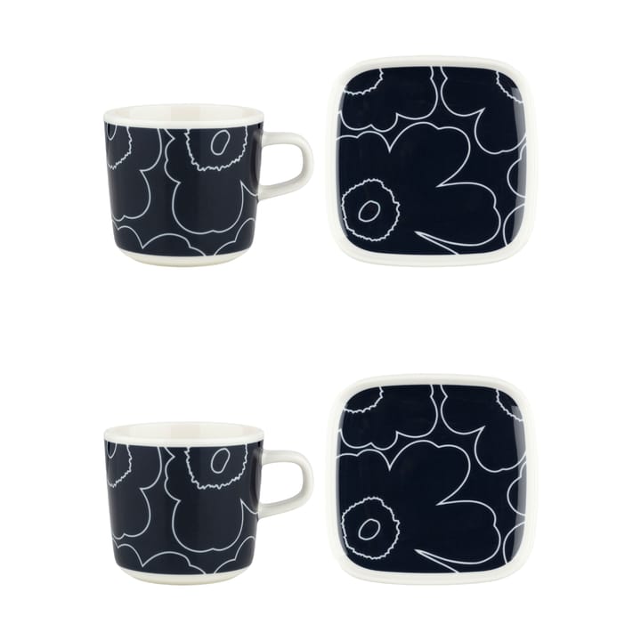 Piirto Unikko Becher und Teller Set 20 cl 4 Teile, White-dark blue Marimekko