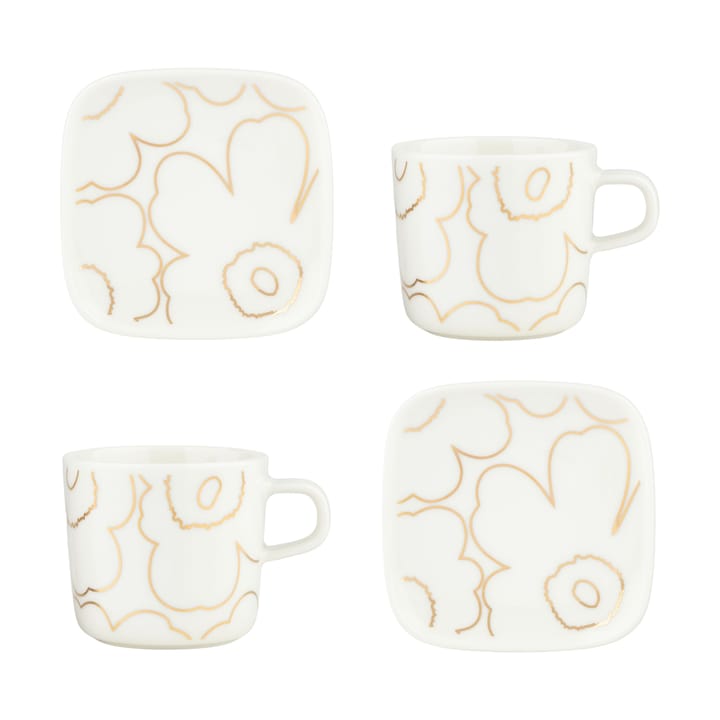 Piirto Unikko Becher und Teller Set 20 cl 4 Teile - White-gold - Marimekko