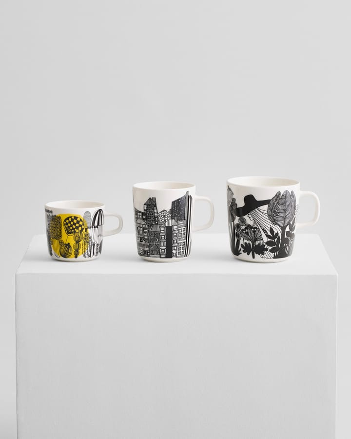 Siirtolapuutarha Kaffeetasse 20 cl, Weiß-schwarz-gelb Marimekko