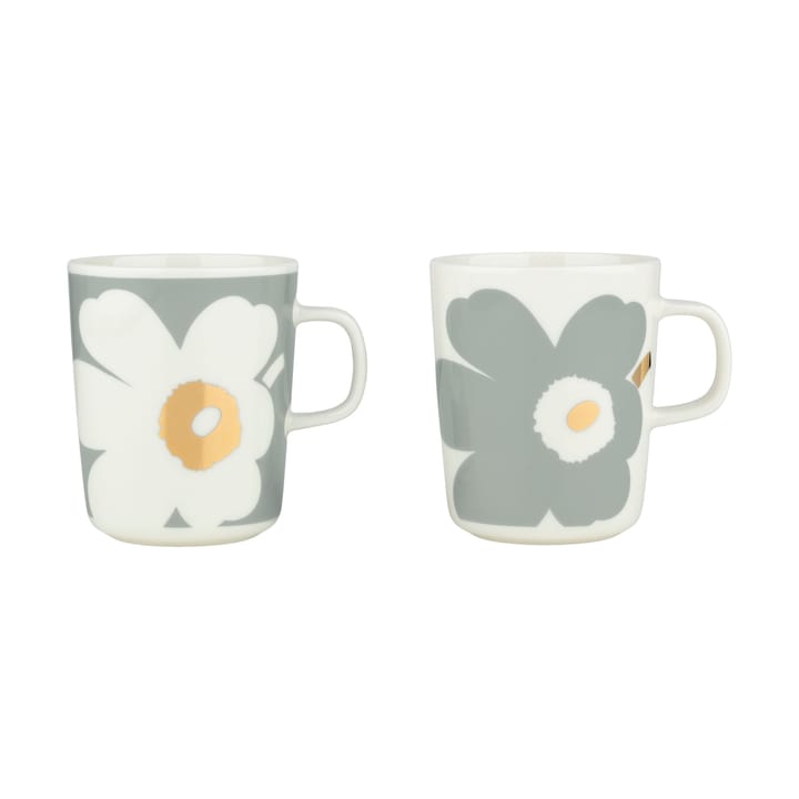 Unikko 60-Jahre Jubiläum Tasse 25 cl 2er-Set - White-light grey-gold - Marimekko