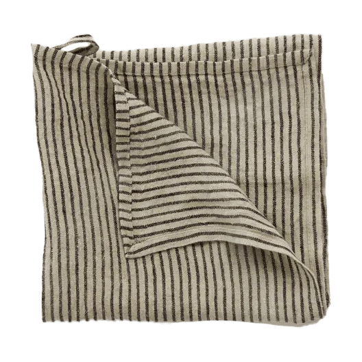 Stripe Geschirrtuch Leinen 45x65 cm, Schwarz-Sand Olsson & Jensen