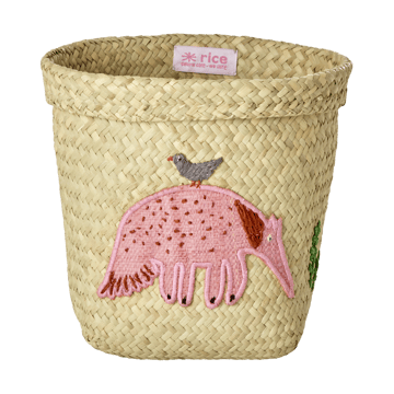 Rice Raffia Aufbewahrungskorb rund 2 Teile - Animal Embroidery-Pink-orange - RICE