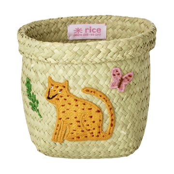 Rice Raffia Aufbewahrungskorb rund 2 Teile - Animal Embroidery-Pink-orange - RICE