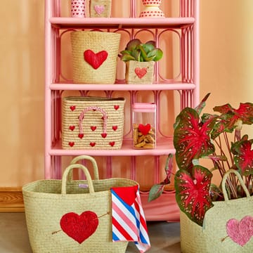 Rice Raffia Korb mit Griff 30 x 30cm - Red hearts - RICE