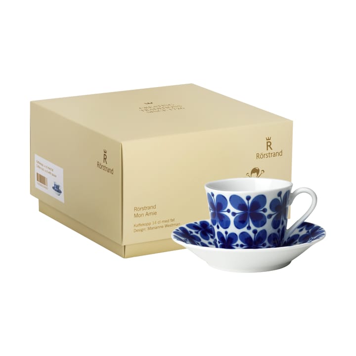 Mon Amie Tasse mit Untertasse 14 cl Geschenkverpackung, Blau-Weiß Rörstrand