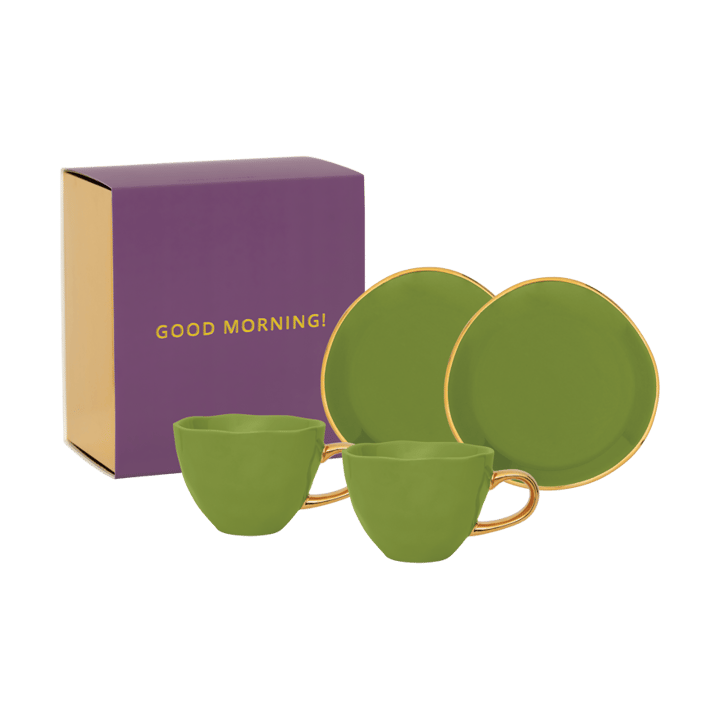 Good Morning Geschenkset Cappuccino Tasse & Untertasse 2er-Pack - Evergreen sprig - URBAN NATURE CULTURE