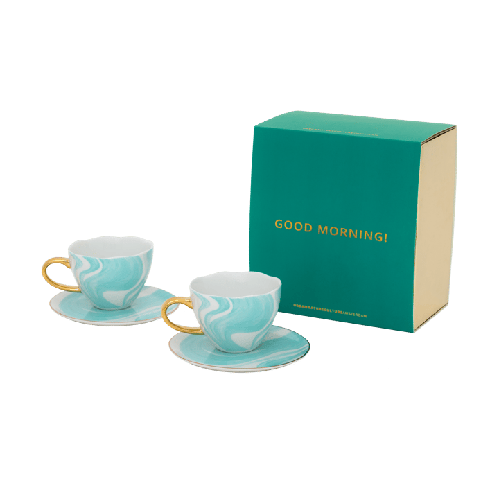 Good Morning Geschenkset Cappuccino Tasse & Untertasse 2er-Pack, Valuri emerald green URBAN NATURE CULTURE