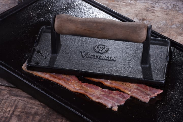 Speck- und Grillpresse Gusseisen mit Holzgriff, 21x11 cm Victoria